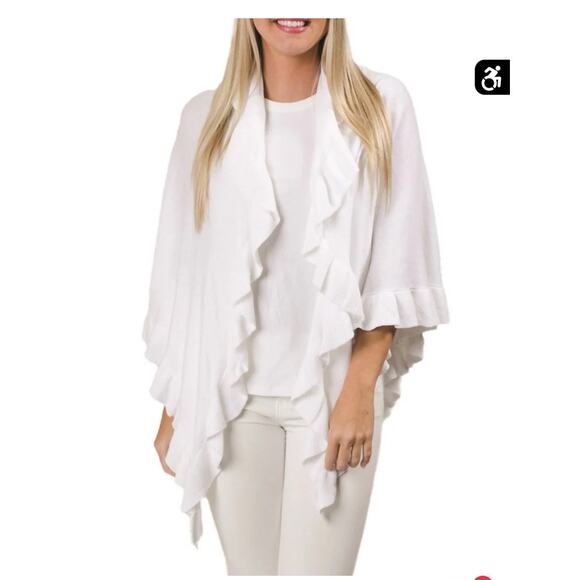 Top it off 100% bamboo ava ruffle wrap Womens ONE SIZE white light weight shawl
